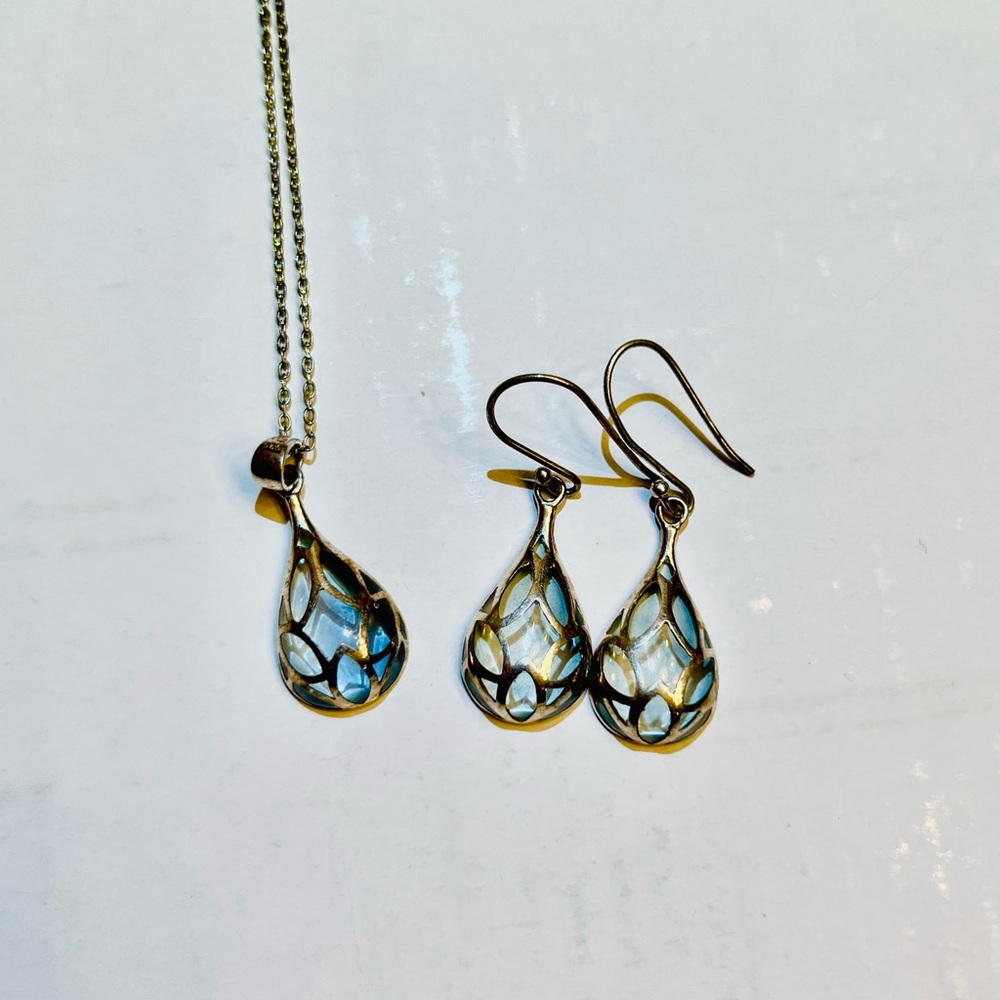 Elegant Silver Filigree Earrings & Pendant Set Moonstone 925 Sterling Silver